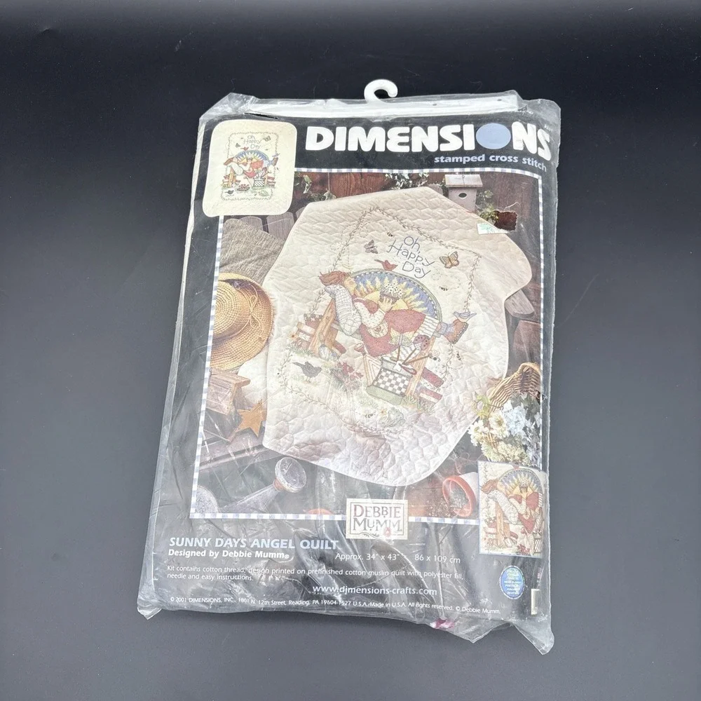 Vintage Dimensions 3201 Sunny Days Angel Stamped Cross Stitch Crib Quilt Kit NOS